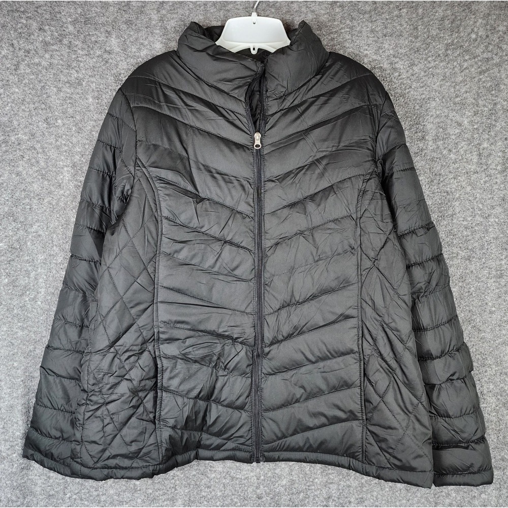 Faded Glory Puffer Jacket Womens XL FL00108Y Black Quilted Lightweight EUC